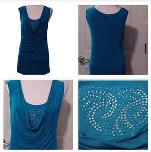 💙🌺Jason Maxwell  turquoise Ruched Embellished Tank